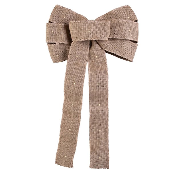 Omega Bright Designs Natural Burlap Christmas Bow Wired with LED Lights