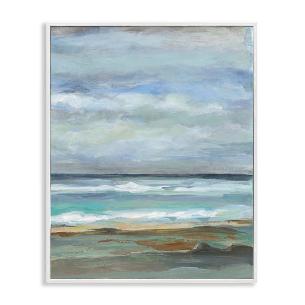 Stupell Industries Traditional Cloudy Seashore by Silvia Vassileva White Framed Coastal Giclee Art Print 30 in. x 24 in.