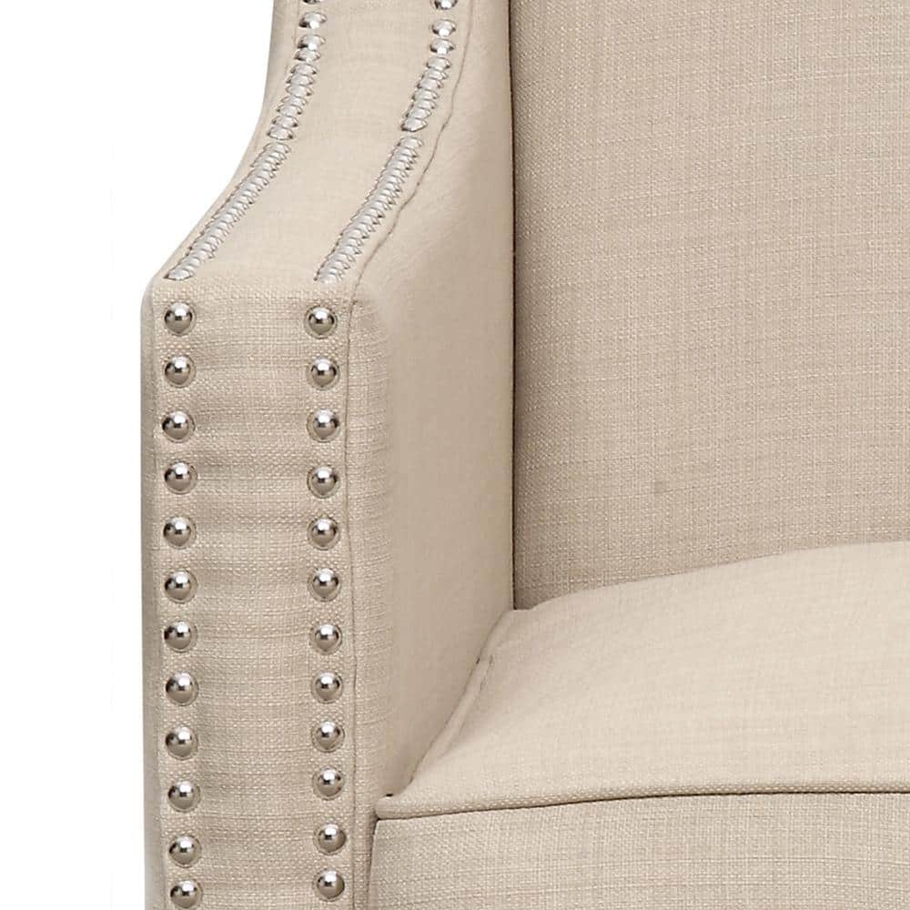 Transitional Emery Accent Chair in Cream with Metal Stud Trim