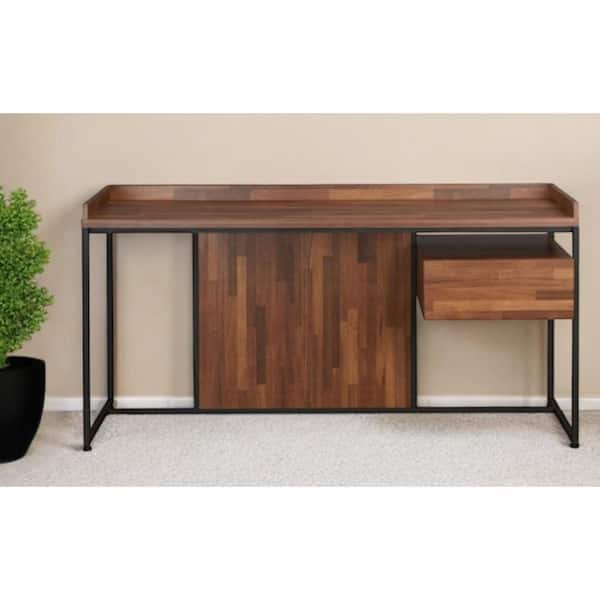 HomeRoots 62 in. Rectangular Brown Metal 0-Drawer Computer Desks
