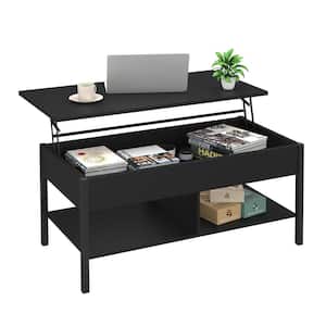 41 .7 in. Black Lift-Top Rectangle MDF Wood Coffee Table with Lower Shelf Metal Tube Legs