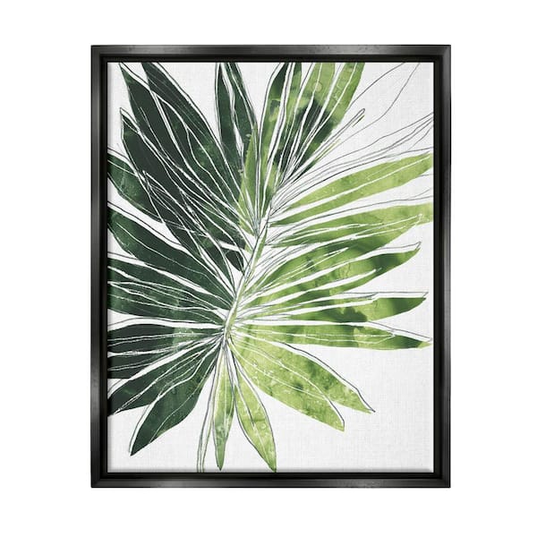 The Stupell Home Decor Collection Green Pop Palm Leaves Expressive Linework by June Erica Vess Floater Frame Nature Wall Art Print 17 in. x 21 in.