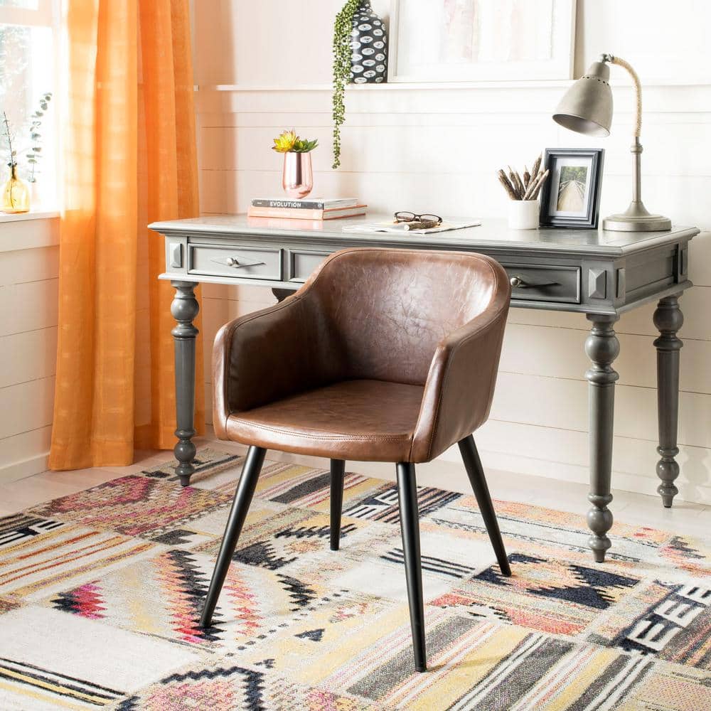 Brown Faux Leather Accent Chair with Black Legs