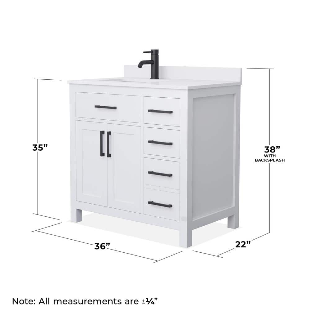 Beckett 36" White Freestanding Single Bathroom Vanity with Marble Top