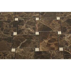 Orchard Dark Emperador Crema Marfil 11 in. x 11 in. x 10 mm Marble Mosaic Tile
