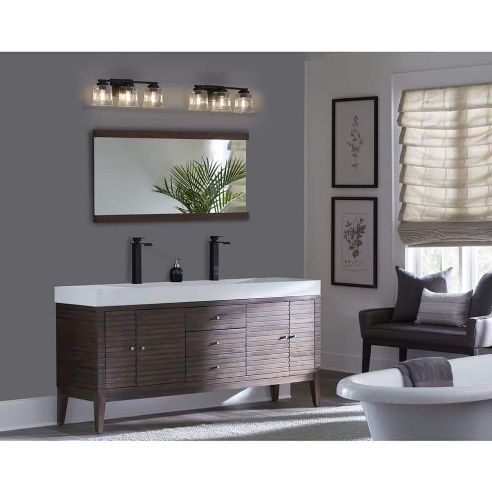 Gilmour Matte Black 3-Light Vanity with Clear Glass Shades