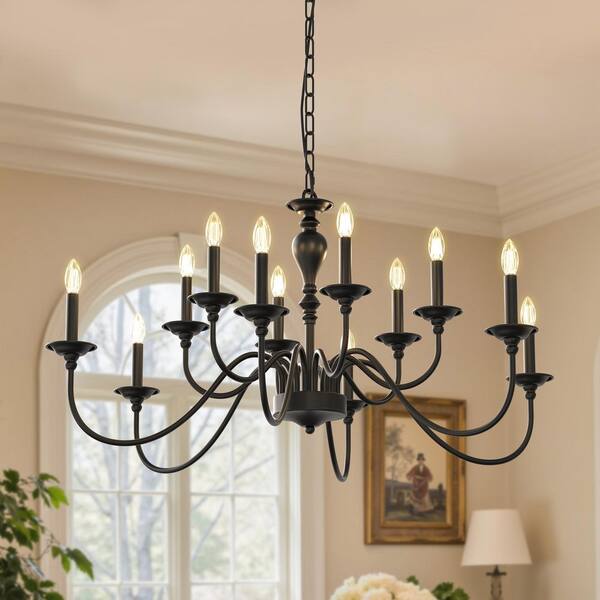 Emeritpro 12-Light Industrial Black Candle Chandelier Traditional