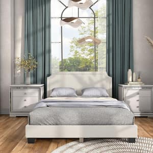 Lumi White Nailhead Trim Boucle Fabric Upholstered Wood Frame Queen Platform Bed