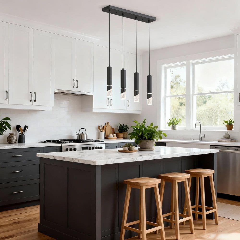 4-Light Modern Black Integrated LED Mini Pendant Light, Metal and Glass Ceiling Light for Kitchen Island, Bedroom, Bar price history on PriceWatchPro