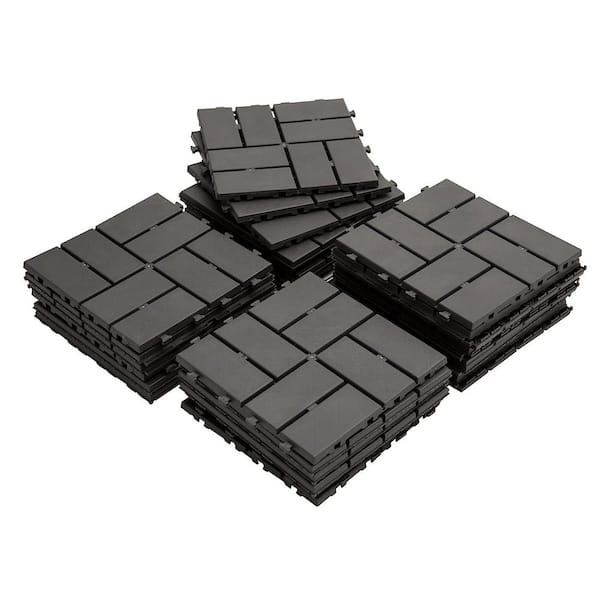 WRIGHTMASTER 1.02ft. x 1.02ft. Quick Deck Plastic Interlocking Deck Tile in Walnut Diagonal Stripes (36 sq. ft. per Box)
