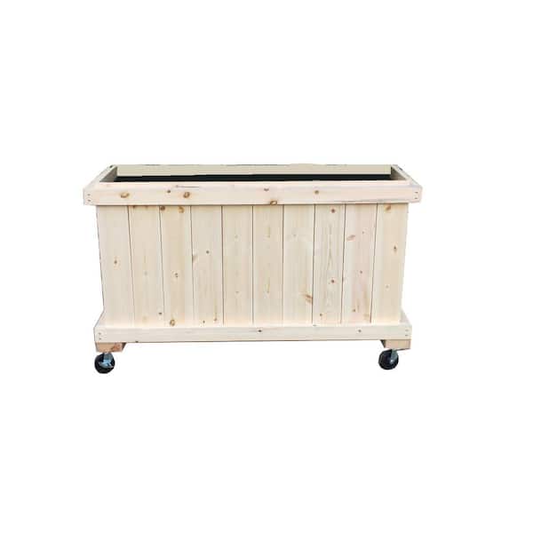 Ejoy 45 in. x 25 in. x 14 in. Solid Wood Mobile Planter Barrier in Unfinished Wood Color