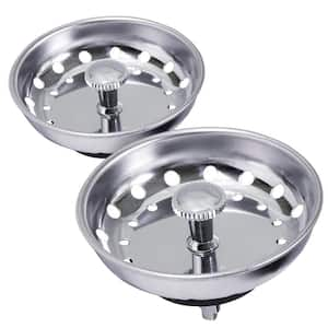 3-1/2 in. Strainer Basket Fixed Post Replacement for Kitchen Sink Drains Stainless Steel and Rubber Stopper (2-Pack)