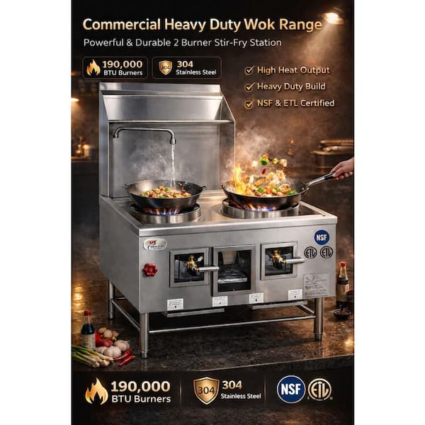 48 in. Commercial NSF Natural Gas Chinese Wok Range Cookware Organizers w/ 2-Burner,13 in. Plus 13in. in Stainless Steel