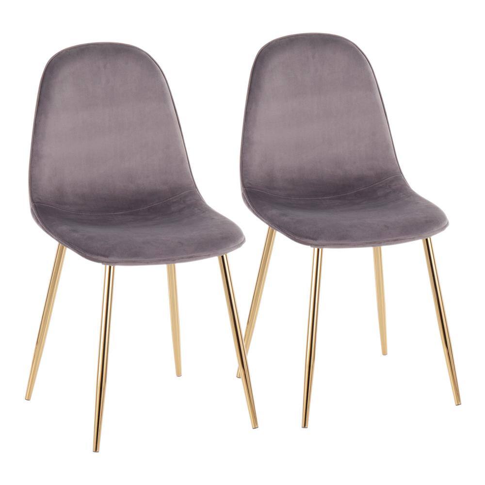 Lumisource Pebble Grey Velvet and Gold Metal Dining Chair (Set of 2)