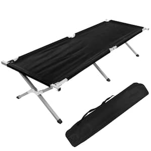 Black Folding Outdoor Lounge Chair, 74.8-inch Portable Sleeping Bed Camping Cot for Adults with Storage Bag