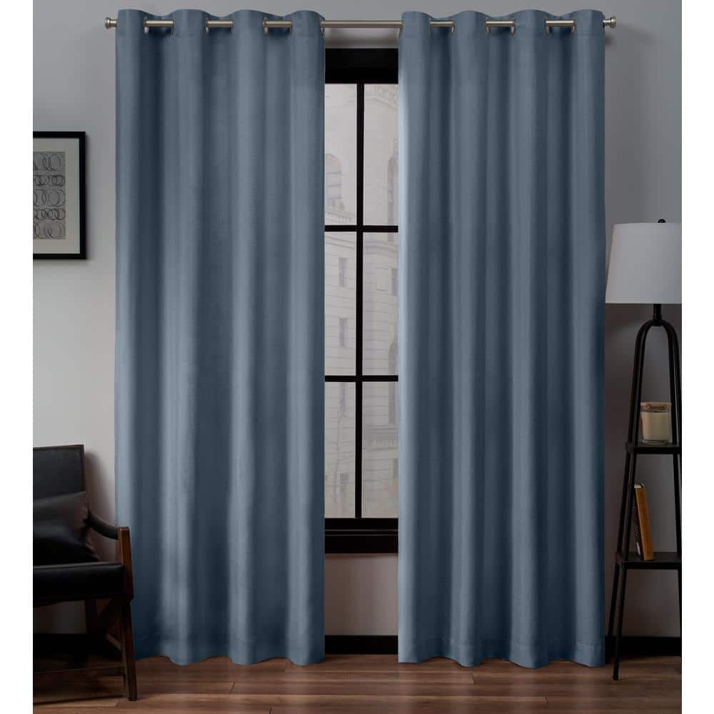 Loha Blue Solid Light Filtering Grommet Top Curtain, 54 in. W x 84 in. L (S