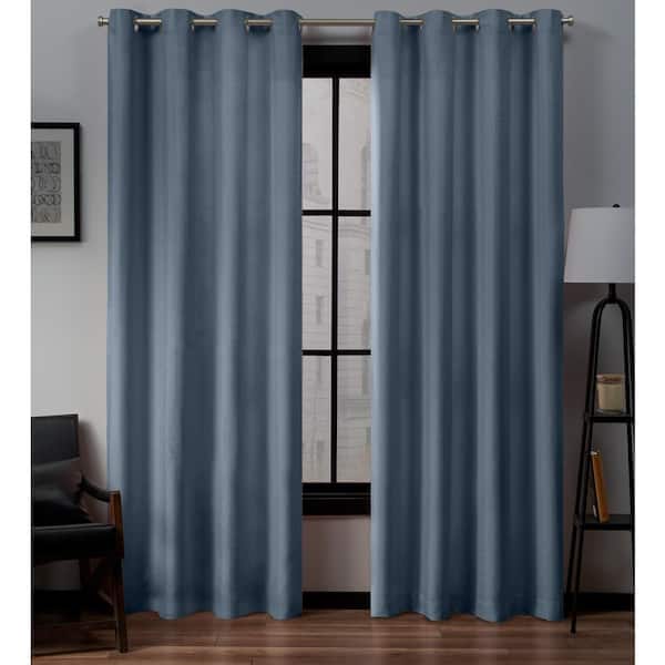 null Loha Blue Solid Light Filtering Grommet Top Curtain, 54 in. W x 84 in. L (Set of 2)