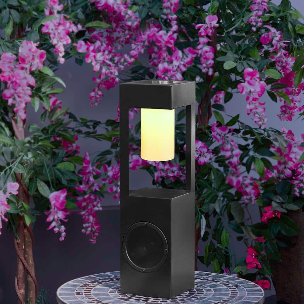 24'' Black Metal Solar LED Outdoor Lantern with Bluetooth Speaker
