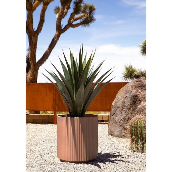 Demi Large Terracotta Plastic Round Planter with Drainage Holes (18.5 in. L x 18.5 in. W x 20 in. H)