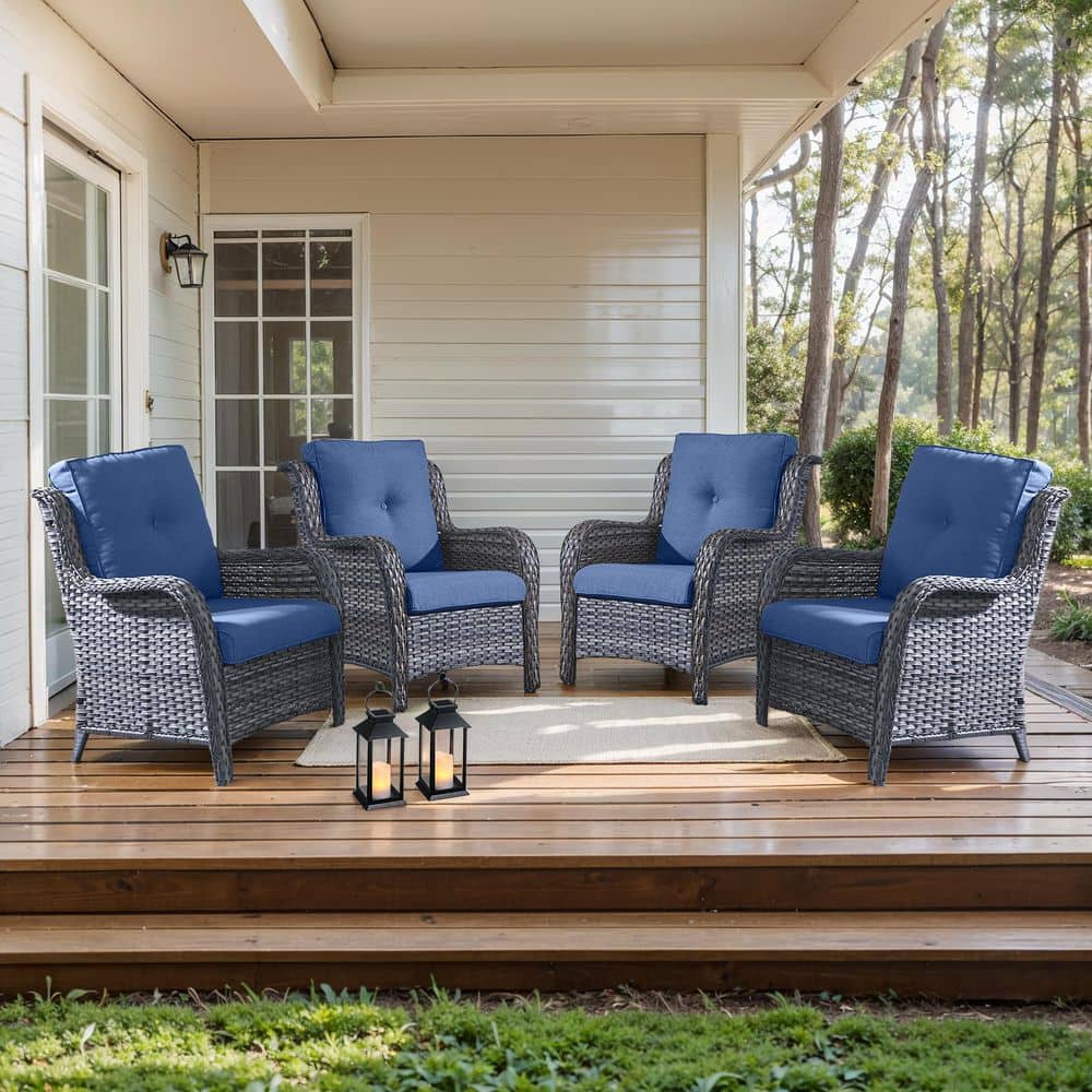 Arcline Patio Gray Wicker Outdoor Lounge Chair with Blue Olefin Cushions and rest (4-Piece) price history on PriceWatchPro