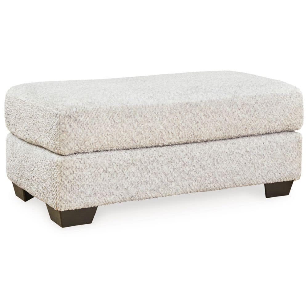 Contemporary White Plush Fabric Ottoman