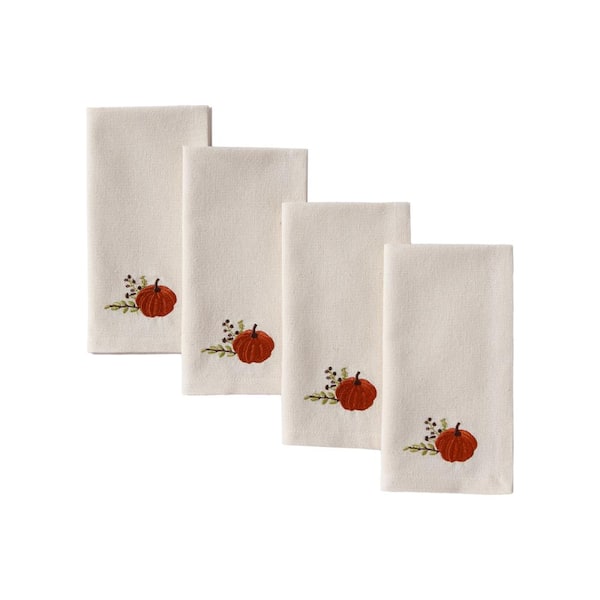 Lenox Harvest Pumpkins Embroidered Napkins, Set of 4, Natural - 17"W x 17"L