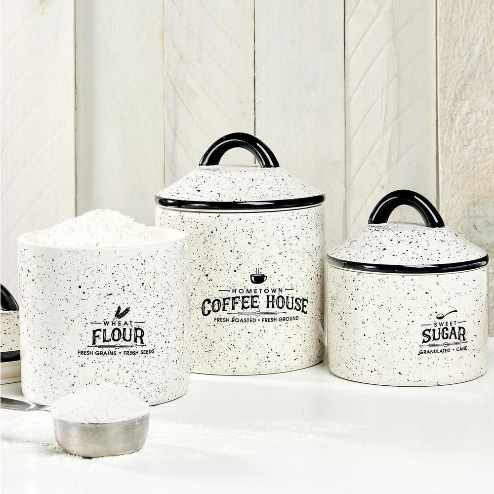 Ceramic Cannister Set Flour, Sugar, Coffee, Tea, 1 set of 4 - Foods Co.