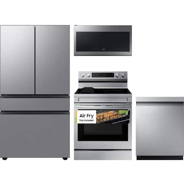 29 cu. ft. Bespoke Standard Depth 4 Door French Door Refrigerator with 5 Element Smart Electric Range and Dishwasher