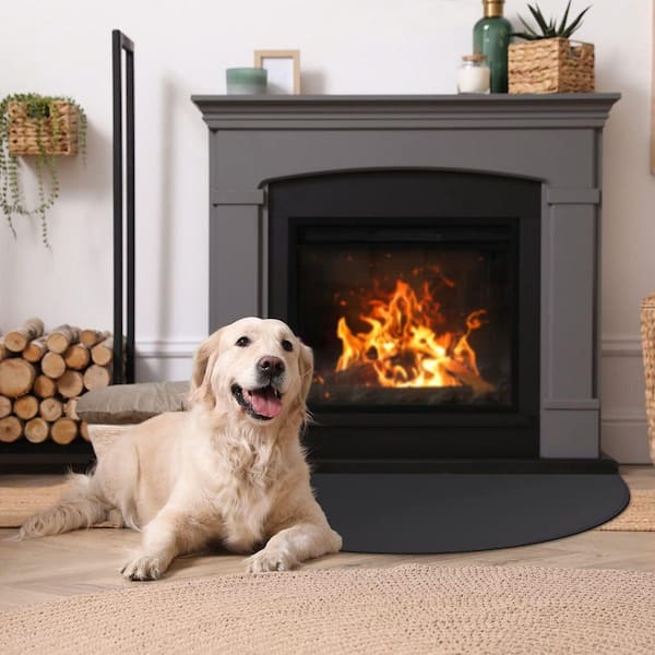 Angel Sar 3.5 ft. x 2 ft. Black Half Round Hearth Rug, Fireproof