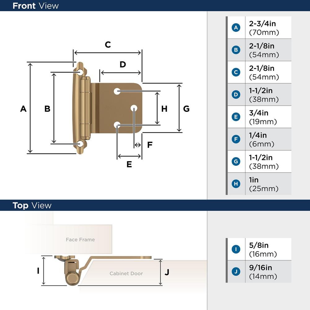 Champagne Bronze Variable Overlay Self Closing Cabinet Hinges