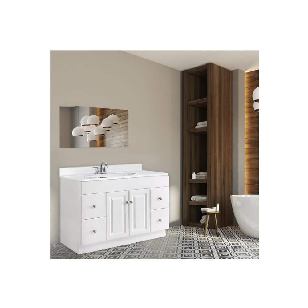 Wyndham 48-Inch Semi-Gloss White MDF Freestanding Bathroom Vanity