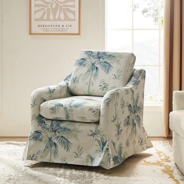JAYDEN CREATION Albert Tropical Floral Slipcover Swivel Accent Chair with Removable Cushion