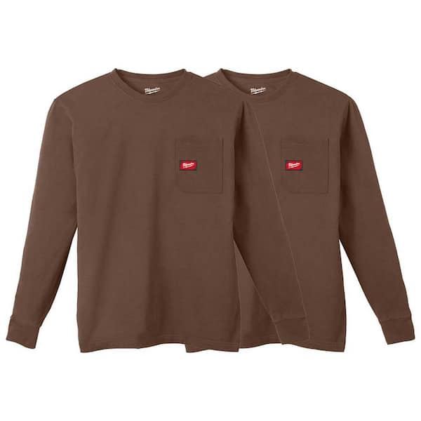 Milwaukee Men's 3X-Large Brown GRIDIRON Cotton/Polyester Long-Sleeve Pocket T-Shirt (2-Pack)