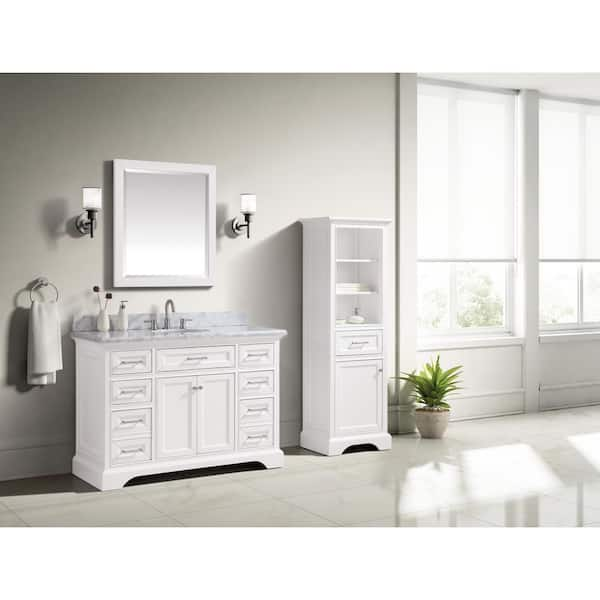 Home Decorators Collection Windlowe 49 In W X 22 In D X 35 In H Bath Vanity In White With Carrera Marble Vanity Top In White With White Sink 15101 Vs49c Wt The Home Depot