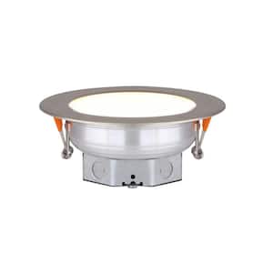 Round Slim Disk 5.50 in. Nickel Warm White New Construction Recessed Integrated LED Trim Kit