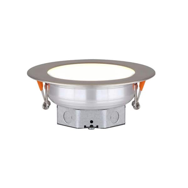 AMAX LIGHTING Round Slim Disk 5.50 in. Nickel Warm White New Construction Recessed Integrated LED Trim Kit
