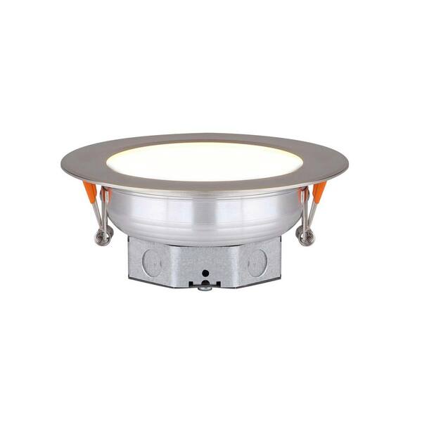 AMAX LIGHTING Round Slim Disk 4.25 in. Nickel New Construction Recessed Integrated LED Trim Kit