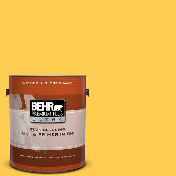 BEHR Premium Plus Ultra 1 gal. #330B-6 Lemon Sorbet Hi-Gloss Enamel Interior Paint and Primer in One