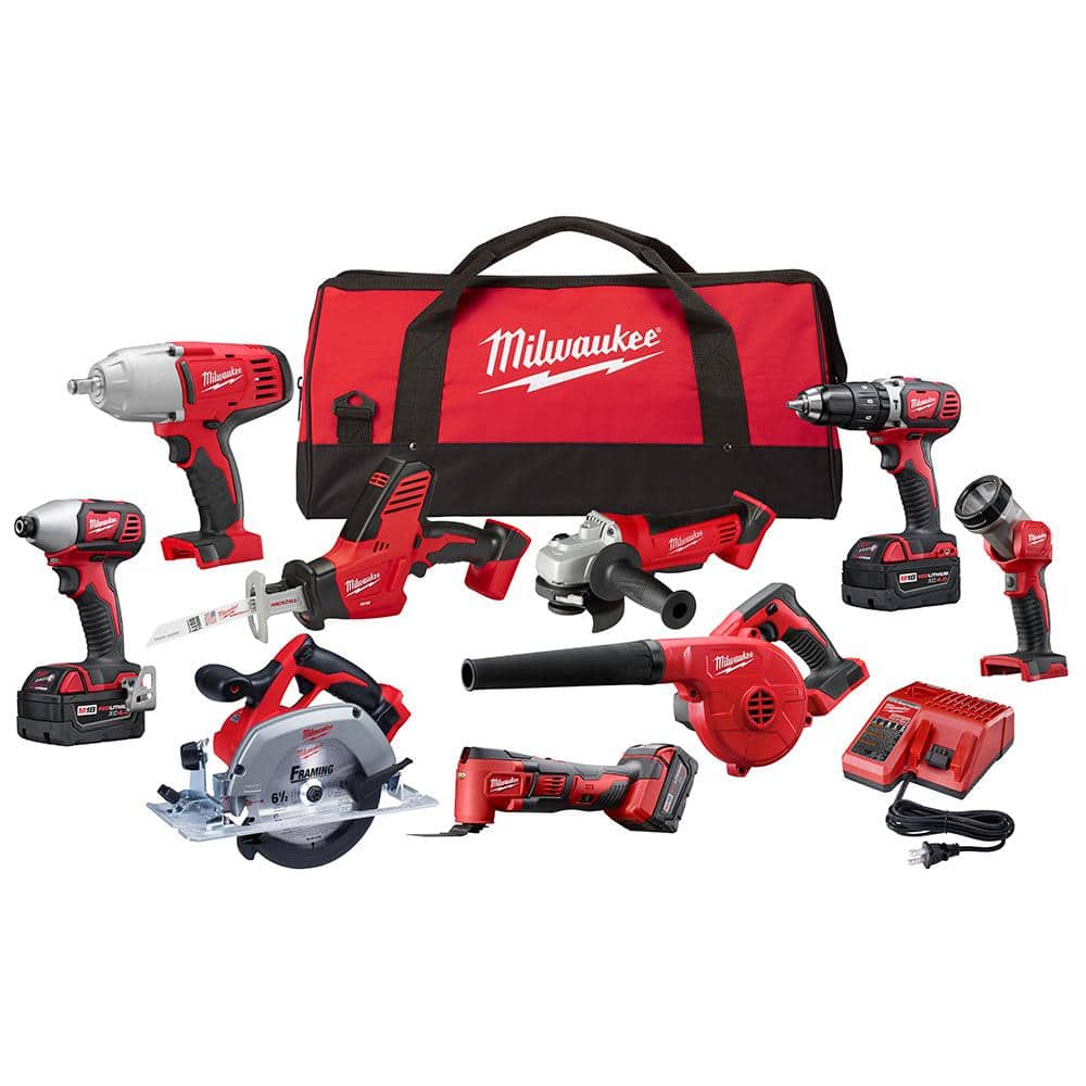 Milwaukee M18 18V Lithium-Ion Cordless Combo Tool Kit (9-Tool) with (3) 4.0  Ah Batteries, Charger and Tool Bag 2695-29P The Home Depot
