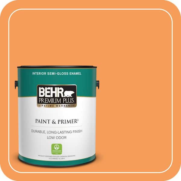 BEHR PREMIUM PLUS 1 gal. #P220-6 Bergamot Orange Semi-Gloss Enamel Low Odor Interior Paint & Primer