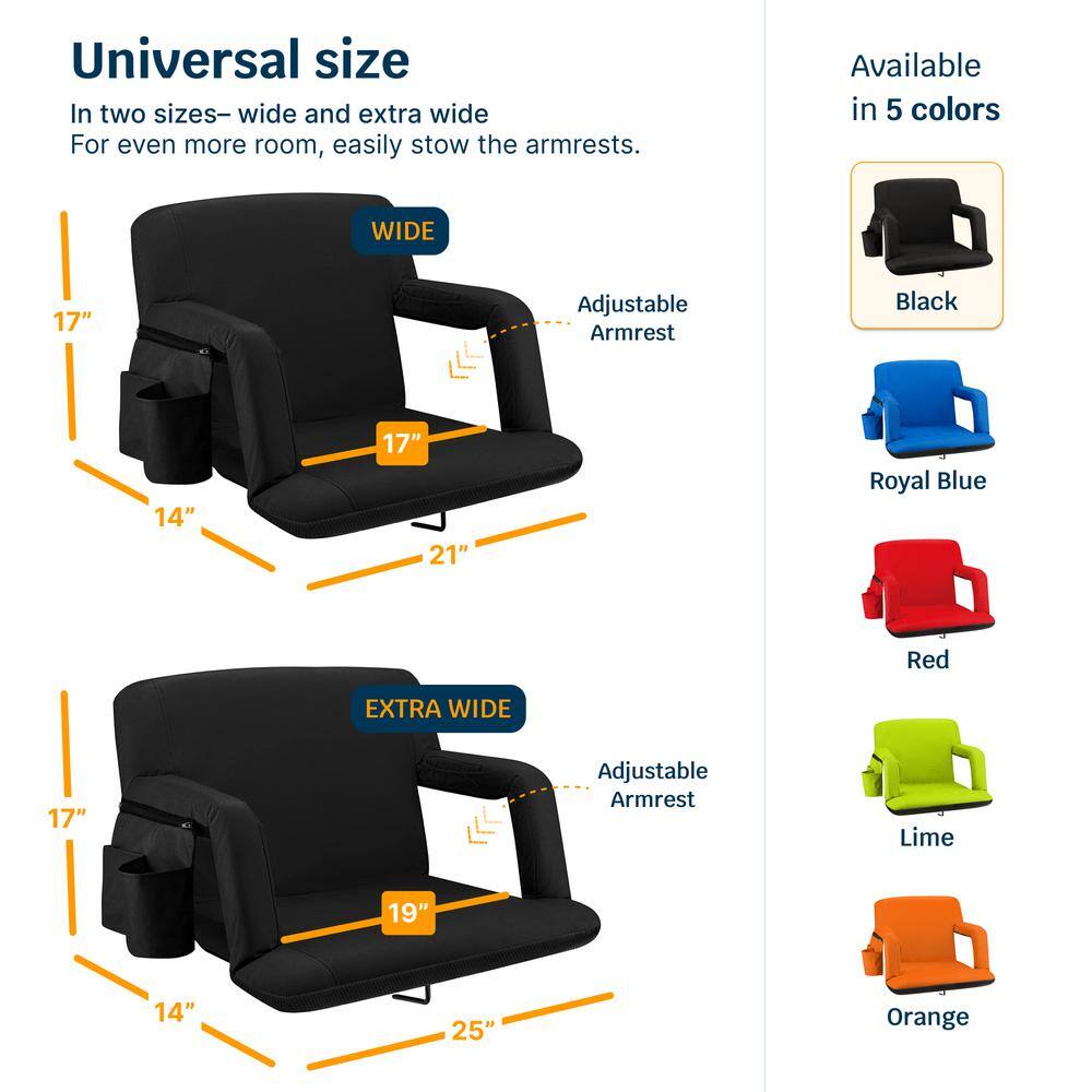 Alpcour 21" Black Waterproof Reclining Stadium Seat with Armrests