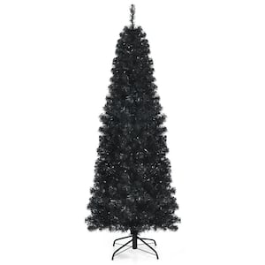 6 ft. Pre-Lit LED Slim PVC Artificial Christmas Tree Black with 300 Warm White Lights