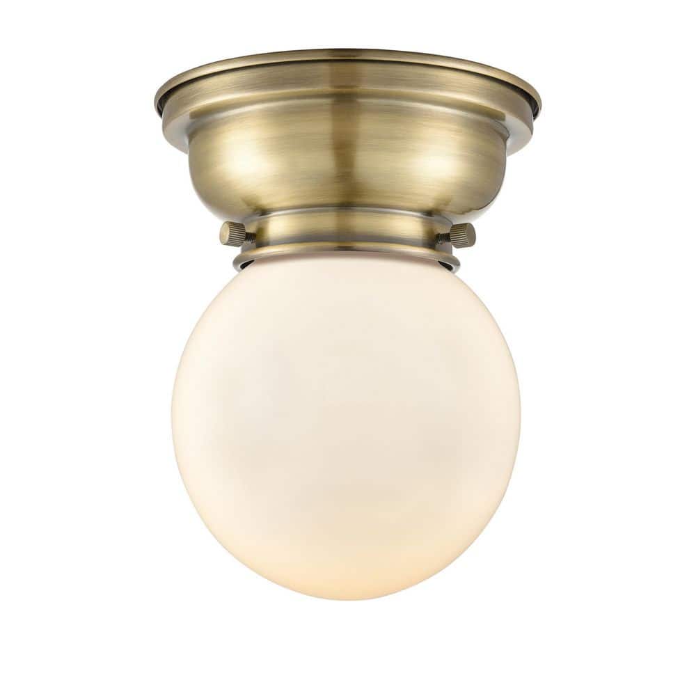 Beacon 6.25 in. 1-Light Antique Brass Industrial Flush Mount with Seeded Glass Shade price history on PriceWatchPro
