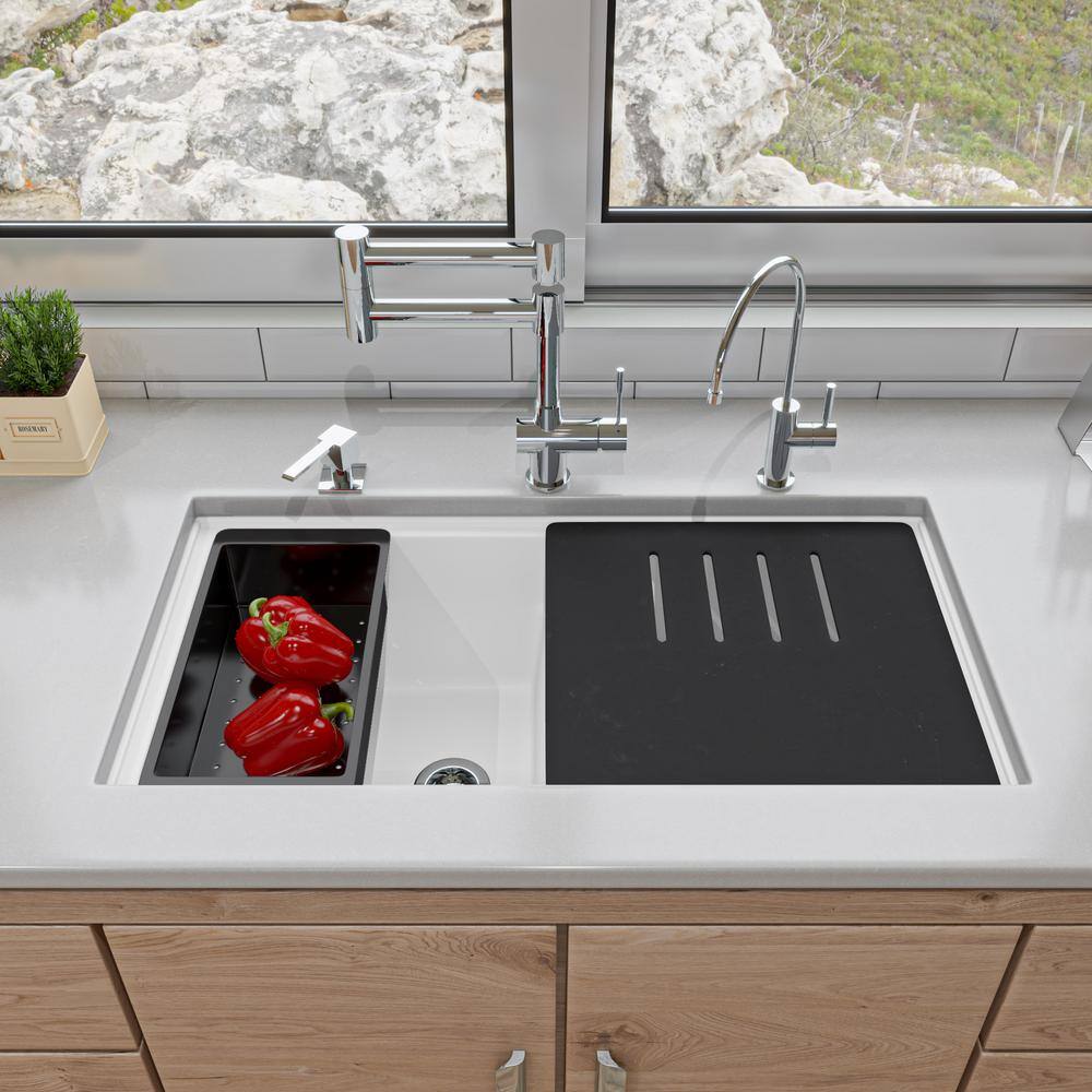 White Granite Composite Double Bowl Undermount Kitchen Sink