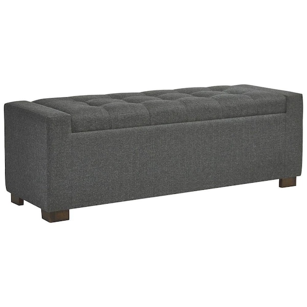 Benjara 17.8 in. Gray Backless Bedroom Bench with Block Feet