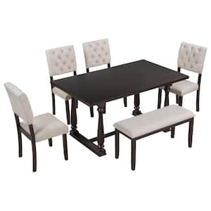Torque 6-Piece Brown Foam-covered Upholstery Wood High Luxury Table Nail head Chair Set Dining Room Seats 4 with Bench