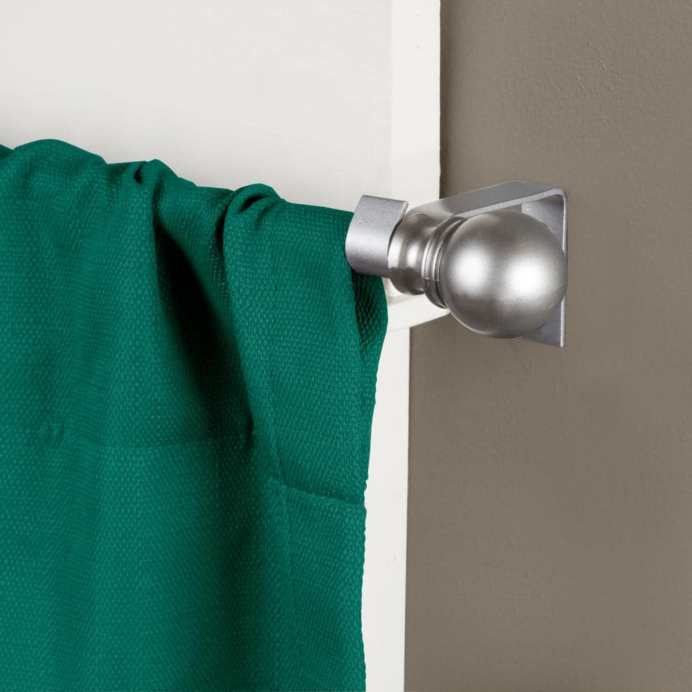 Brushed Nickel Adjustable Petite Cafe Curtain Rod with Ball Finials