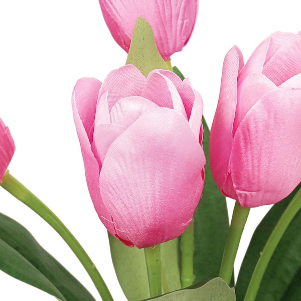 12 in. Light Pink Artificial Tulip Flower Stem Bush Bouquet (Set-6)