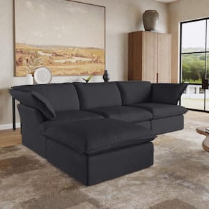 122.3 in. W Flared Arm Linen Modular 4-Piece Down-Filled Free Combination Sectional Sofa with Ottoman in Black