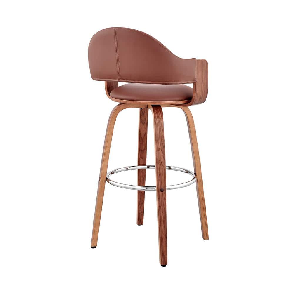 Daxton 30" Contemporary Brown Faux Leather & Walnut Swivel Bar Stool